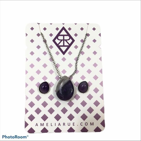 Amelia Rue Amethyst Drop Set Necklace Earrings - Picture 2 of 4